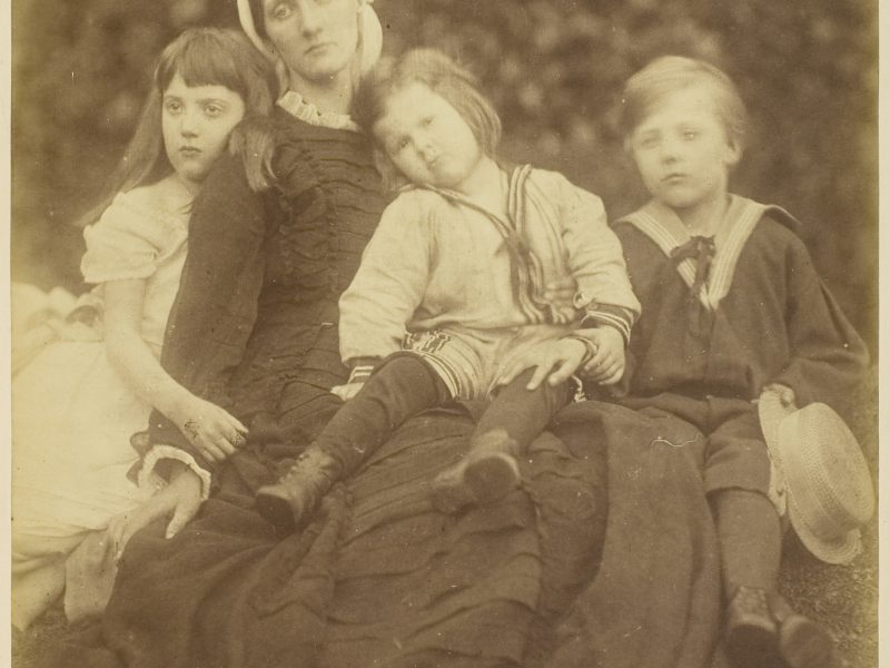 Julia Margaret Cameron, Mrs. Herbert Duckworth with Florence Fisher, George Duckworth, and Herbert Fisher, August 1872