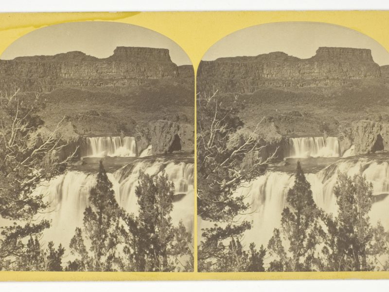 Timothy O'Sullivan, Shoshone Falls, Snake River, Idaho, looking through the timber, and showing the main fall, and upper or "Lace Falls", 1874