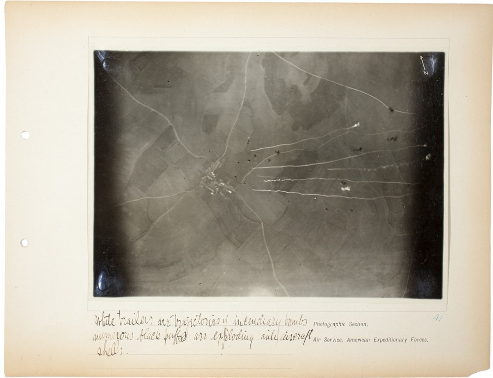 Plate 41. Incendiary bombs, exploding antiaircraft shells, from an album of World War I aerial photography assembled by Edward Steichen, in the collection of the Art Institute of Chicago.