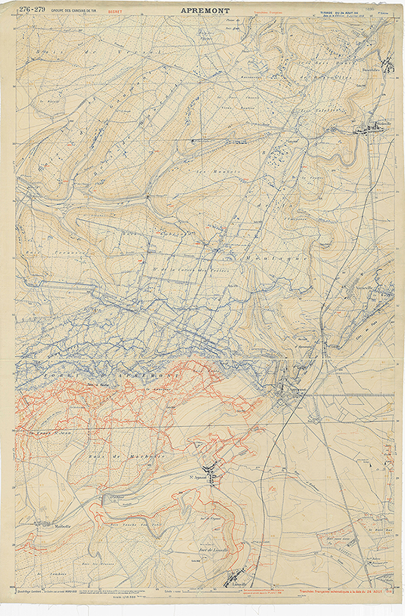 Trench Map, Apremont, August 24, 1918. Maps of the French Artillery Survey Group. National Archives and Records Administration. 